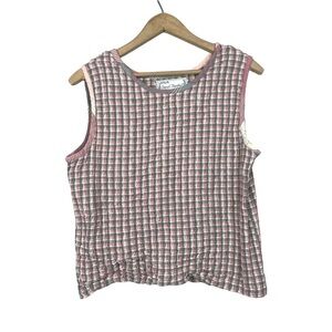 Pink Gingham Cotton Sleeveless Top Sarah Bentley Size XL Cute Picnic Scrunched